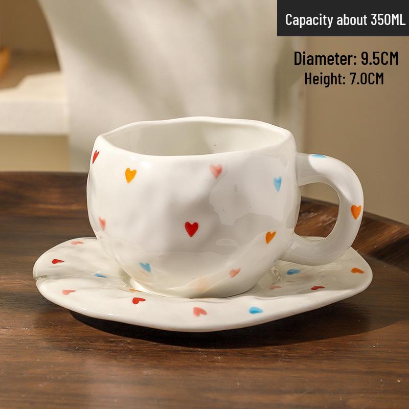 Ins Style Hand-Painted Retro Floral Irregular Coffee Cup and Saucer