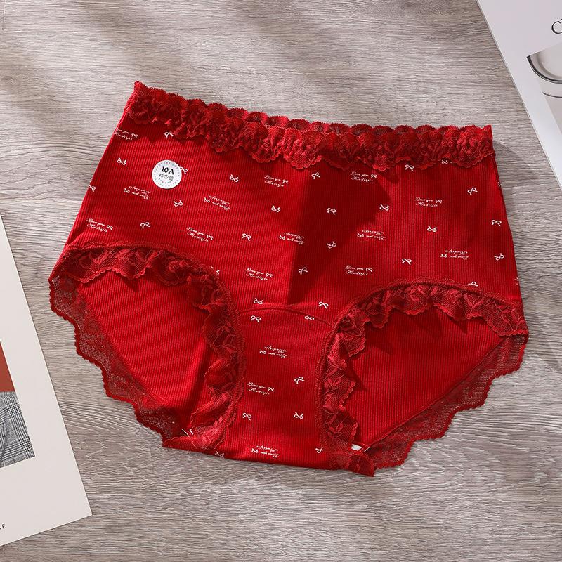 Big Size Female Spring and Autumn Festival New Year This Year Lace Red Extended Crotch Triangle Briefs