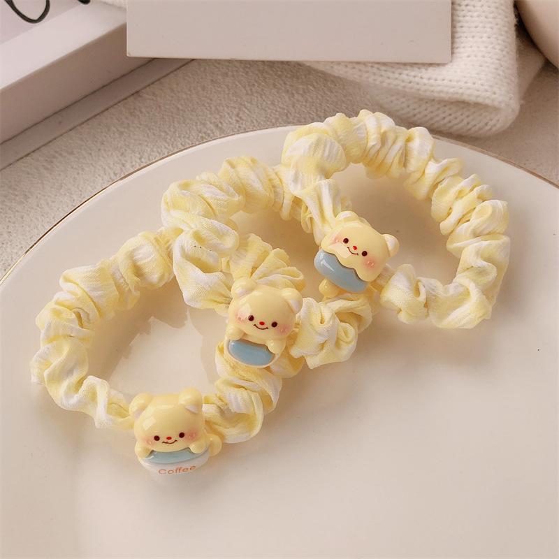 3 Stück Cremiger Bär Dickdarm Haargummi Haaraccessoire Mädchen Herz Süßes Haarband Student Hochelastisches Pferdeschwanz-Gummiband