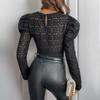 Fall Women's Jumpsuit Black Lace Bubble Sleeve Long Sleeve Bodysuit