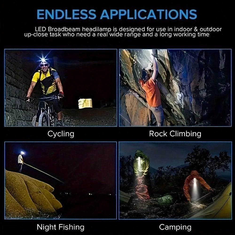 11 LED Headlamp, USB Rechargeable, Portable Head Flashlight, Ideal for Hiking, Camping, Fishing, Climbing and Outdoor Activities