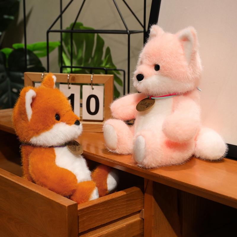 Kawaii Soft Medal Fox Plush Doll Pillow Cartoon Cute Sitting Pink Orange Fox Plush Toy Home Decoration Gift For Children
