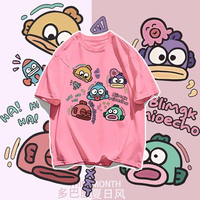 Summer Trendy and Fun Cartoon Clownfish Printed Short Sleeved T-shirt for Boys and Girls with Dopamine Style Parent-child Outfit