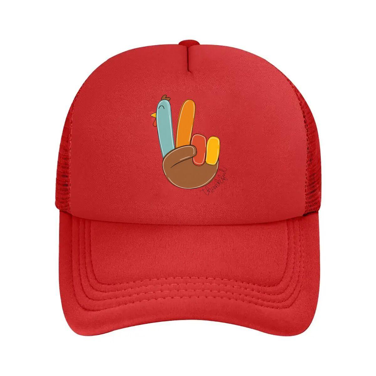 Thanksgiving Turkey Finger Peace Sign Graphic Mesh Baseball Cap Hip Hop Adjustable