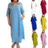 Women's Fashionable Loose-Fit V-Neck Casual Cotton-Linen Blend Shirt Dress