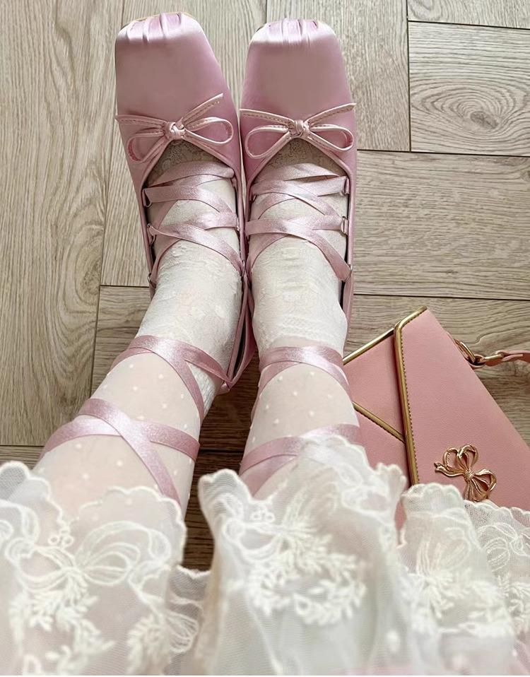 Satin Ribbon Bow Cross-Strap Mary Jane Ballet Flats 2025