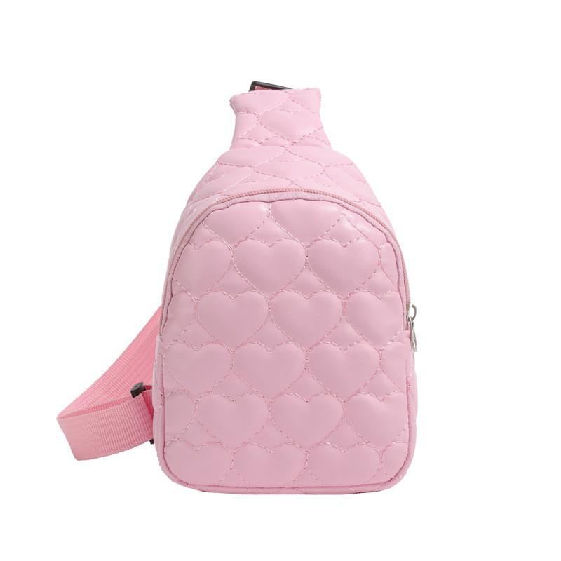 Childrens Candy Color Heart Embroidered Chest Bag With Breathable Pu For Daily Use