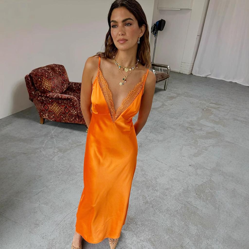 Koronkowa sukienka na ramiączkach Europejska i amerykańska letnia nowa koronkowa seksowna sukienka na ramiączkach z dekoltem V