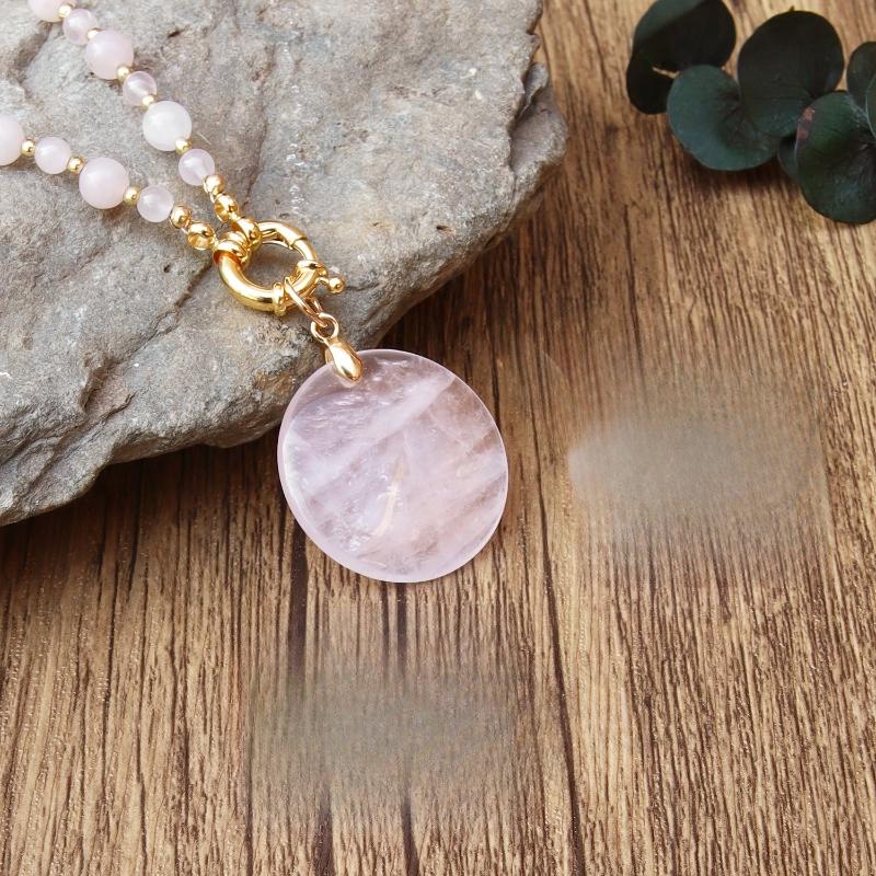 Elegant Light Pink Natural Stone Necklace with Golden Clasp for Women