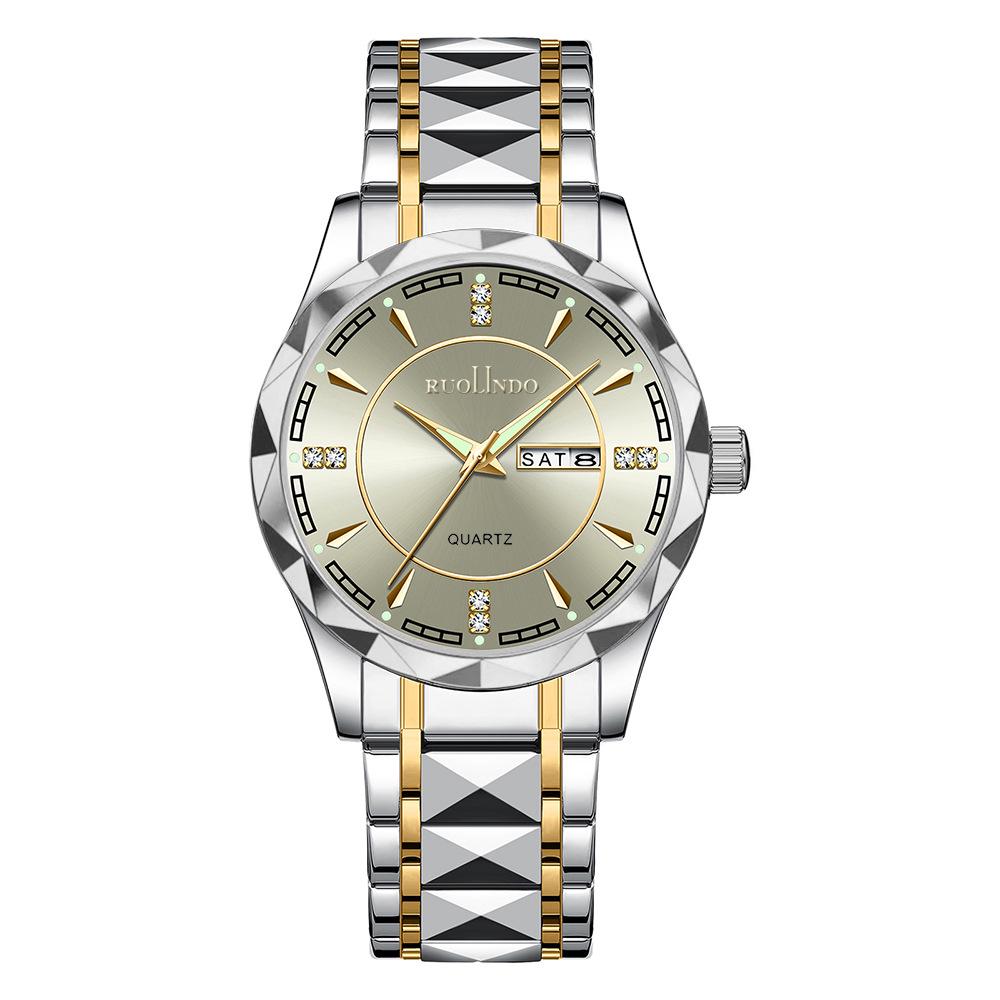 Niche Luminous Waterproof Men's Quartz Watch with Double Calendar and High-End Steel Band