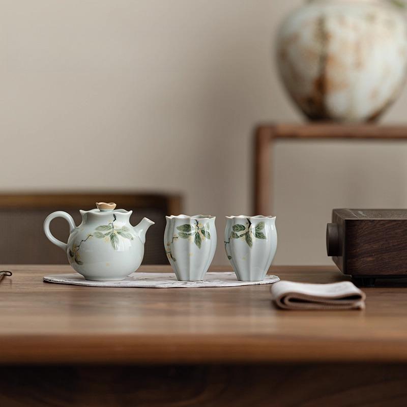 Osmanthus teapot exquisite small kung fu tea set household one pot two cups high-end housewarming new home teacup gift