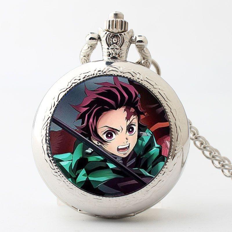 Demon Slayer Peripherals Kamado Tanjirou Pocket Watch Watch Cartoon Necklace Student Simple Anime Creative Holiday Gift