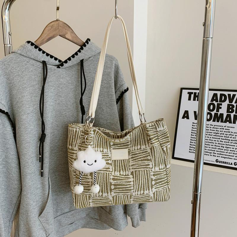 Fashionable Large Capacity Shoulder Tote Bag In Green Brown Khaki And Blue Hues