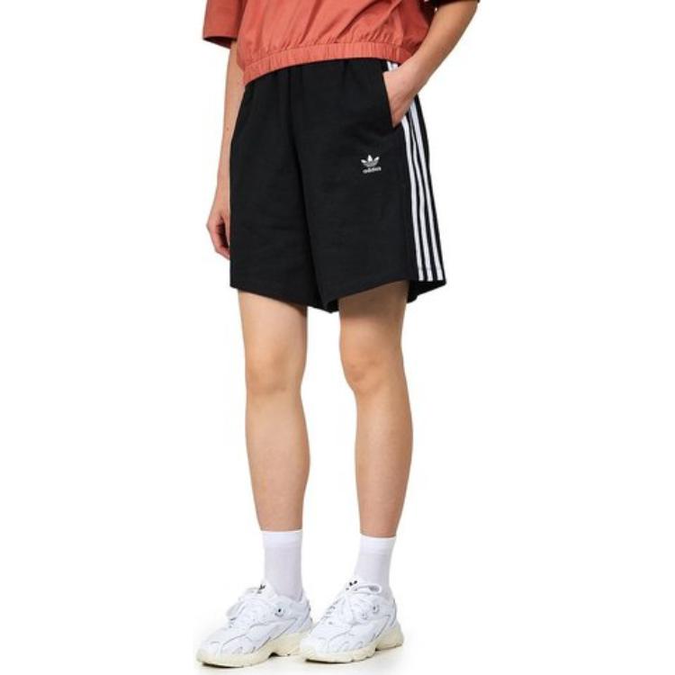 adidas Pantaloncini Casual a Gamba Dritta con Stampa a Righe Originals Donna Neri HM2137