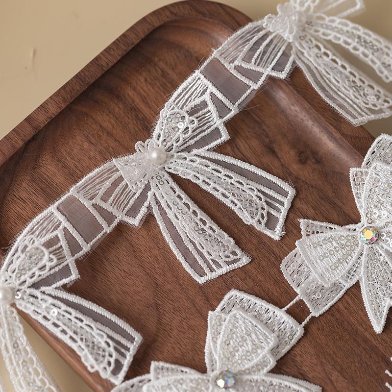 3D Butterfly Lace Trim Fabric Rhinestone Sewing Accessories For Wedding Dress Clothing Diy Crafts Supplies Flower Decor Ribbon