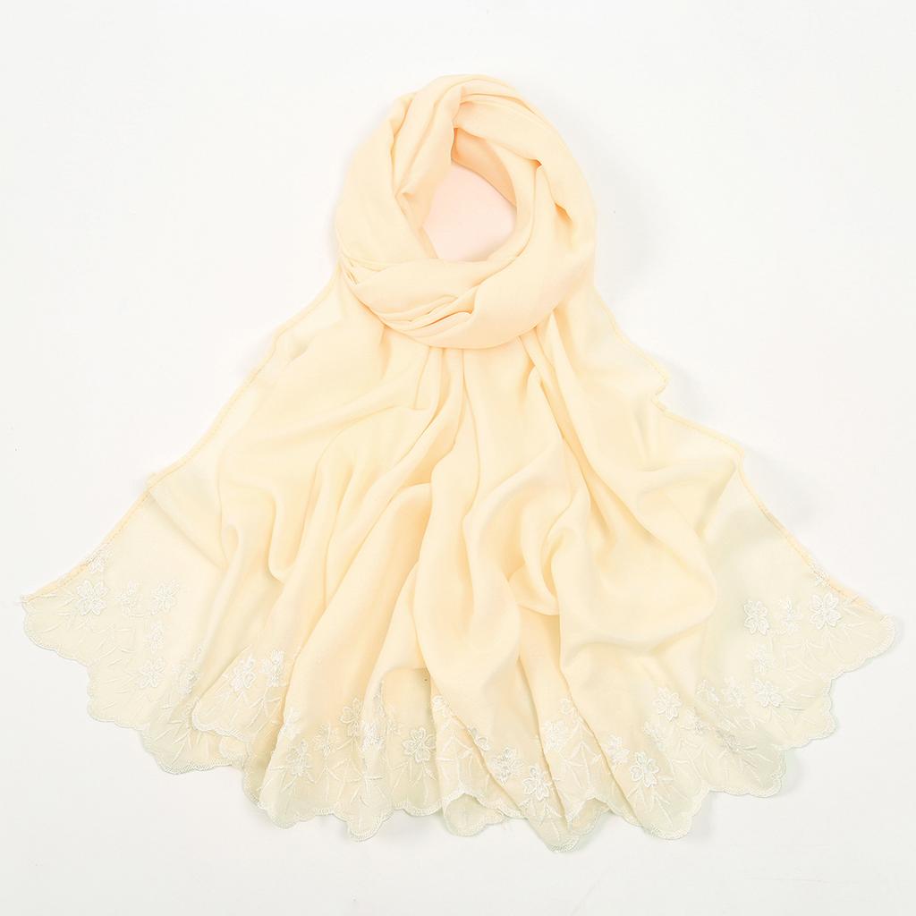 Women Scarf Pearl Embroidery Chiffon Fabric New Style Fashion Soft Middle East Long Scarf Multi Color Scarf