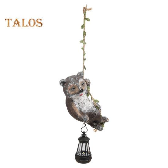 

Енот, солнечный светильник, смоляной лазающий енот со светодиодным фонарем, водонепроницаемая садовая статуэтка, подвесная фигурка енота для двора, стены, балкона, дерева коричневый