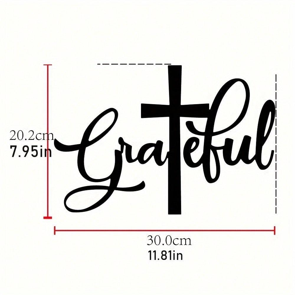 Grateful Cross Metal Wall Art Christian Home Decor Inspirational Message Religious Sculpture