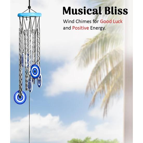 Crocon Wind Chimes for Garden – Soothing Sound & Elegant Décor | Evil Eye Chimes for Positive Energy | Housewarming & Good Luck Gifts