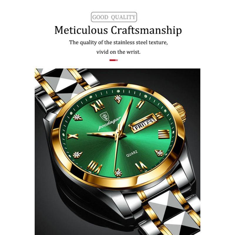 POEDAGAR Top-Marke Luxus Mode Grüne Zifferblatt Uhr Herren Wasserdicht Leuchtend Wochentag Datum Uhr Sportuhren Quarz Armbanduhr