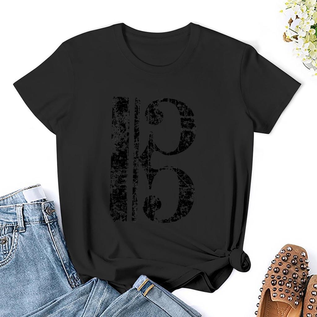 C-Clef, Alto Clef, Viola Key, Tenor Clef Vintage Black T-Shirt Tops Female Clothing Plain T Shirts For Women