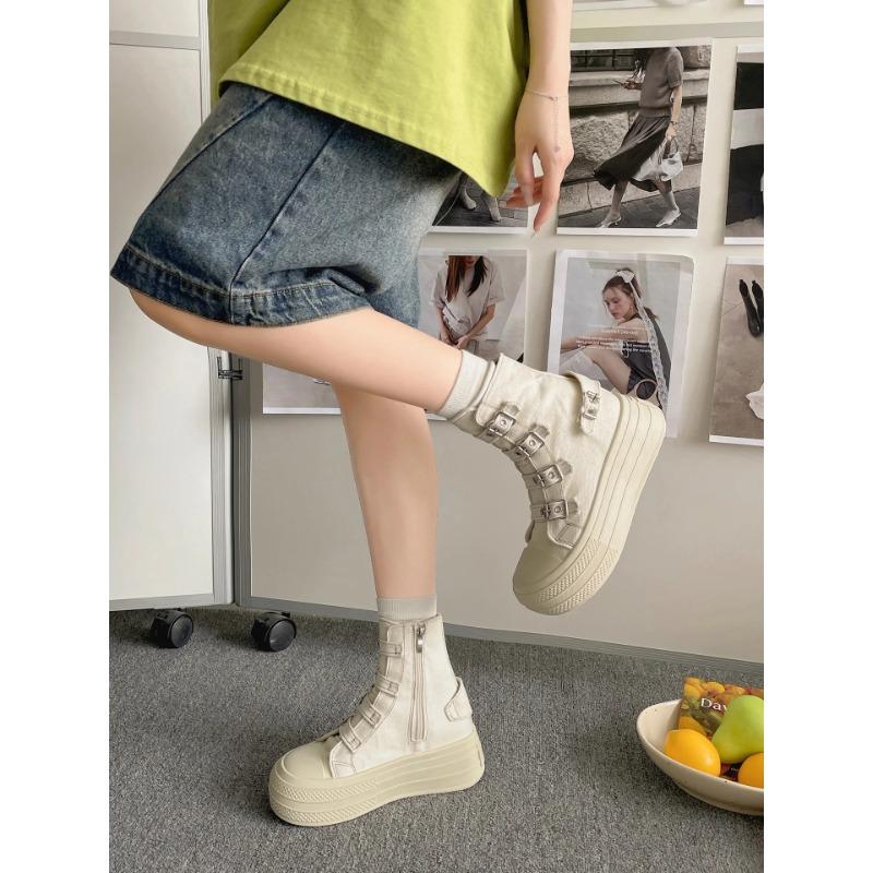 Fashion Women's High Top Canvas Shoe Design Buckle Strap Zip Simplicity Female Shoes 2025 High Street Grace Waling Shoes