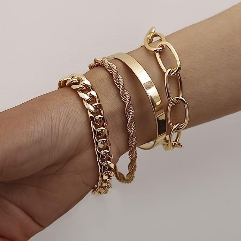 

4 Pcs Punk Cuban Link Chain Bracelet Set for Women Vintage Gold Color Snake Chain Charm Bangles Couple Jewelry Gift 2026 New