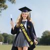 1/2/3Pc Class Of 2026 Black Golden Satin Sash Bachelor Cap With Tassel Graduation Shoulder Strap Congrats Grad Party Photo Props