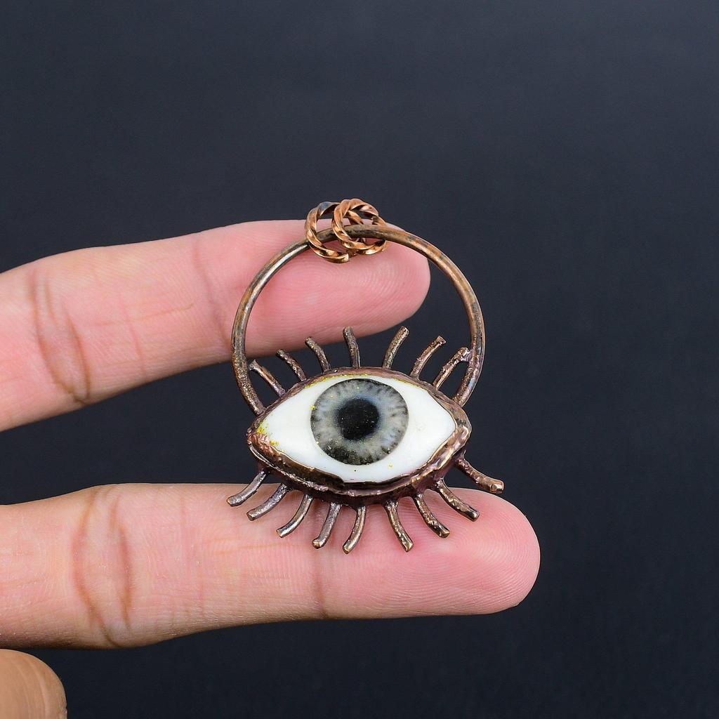 Evil Eye Pendant, Copper Electroformed Gemstone Jewelry, Handmade Pendant, For Mother Day