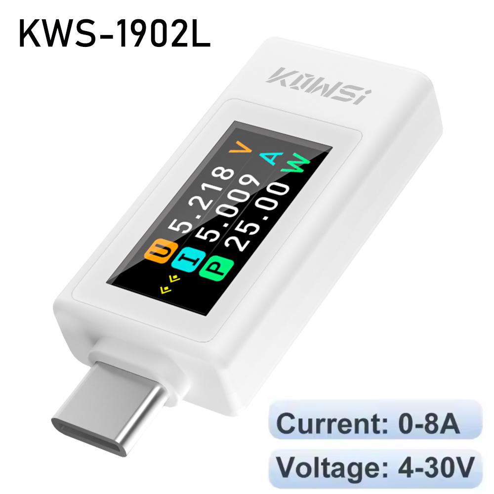 KWS Type-C Tester Digital Voltmeter Ammeter Power Meter Voltage Current Meter Phone Charging Tester DC 4-30V 8/12A PD2.0 3.0