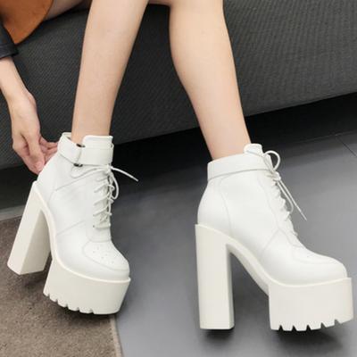 Winter dames enkellaarzen echt leer zwart dames dikke zool dikke hak hoge hakken