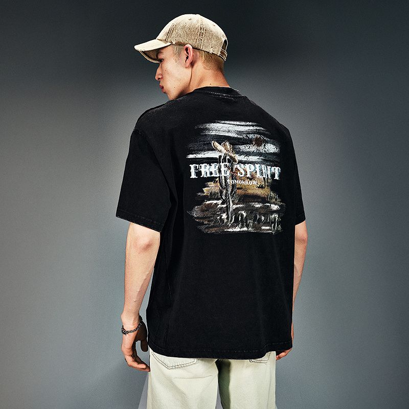

HM Men s and Women s T-shirt 2025 Summer New Arrival Back Print Heavy Weight American Style Loose Straight-leg Short Sleeve 1271804
