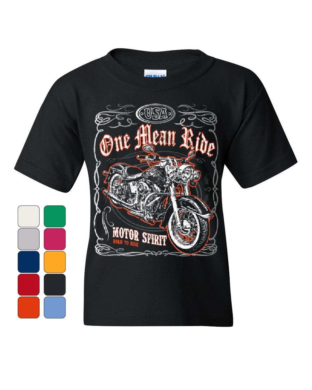 

One Mean Ride Youth kids boys T-Shirt Born to Ride Chopper Bobber Route 66 Biker Kids Tee 100