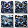 Blue Gold Floral Pattern Home Decor Pillow Cover Living Room Sofa Polyester Cushion Cover with Zipper