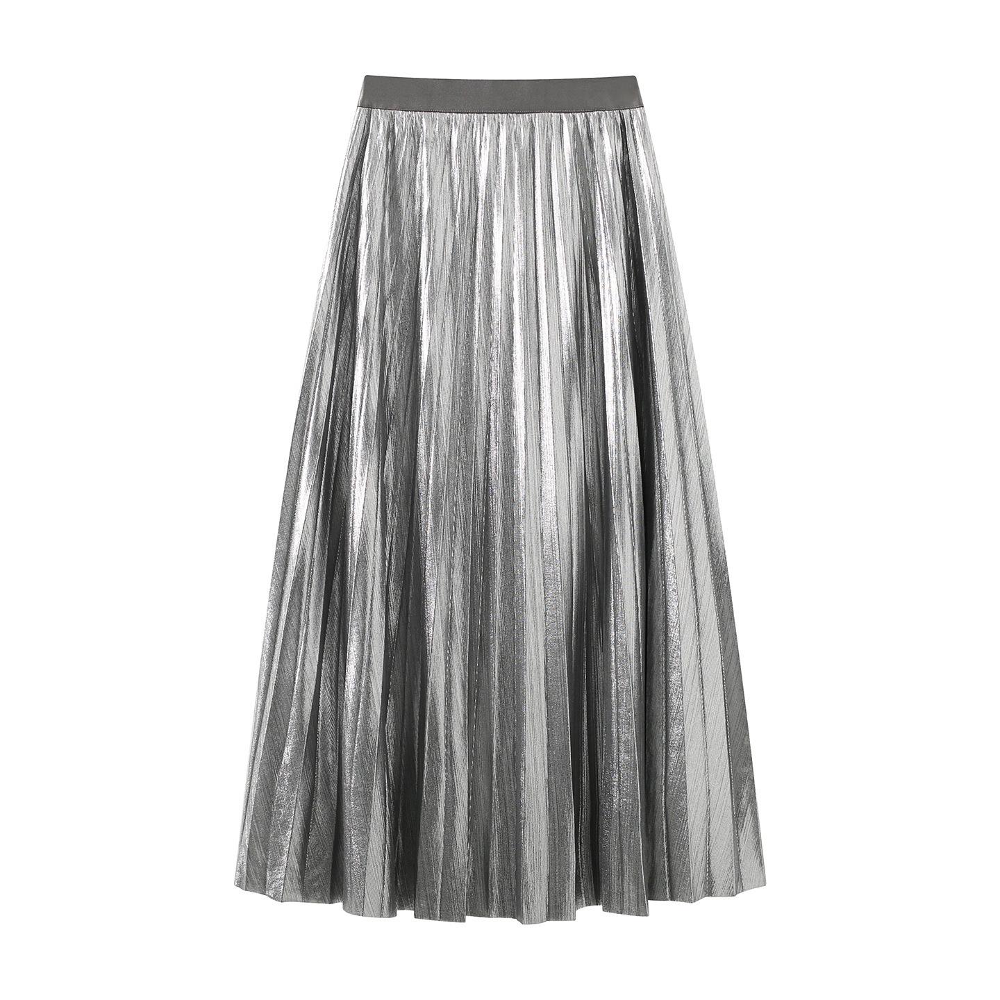 2026 Spring Elegant High-Waisted A-Line Pleated Midi Skirt for Women Medium