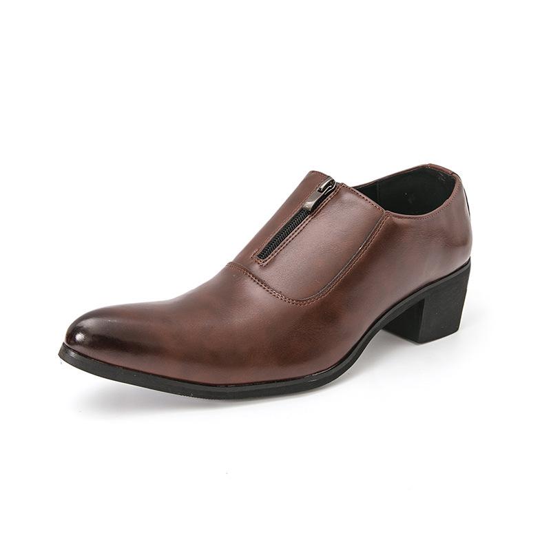 Men's Large Leather Formal High Heel Pointed Toe Cuban Shoes – Spring/Autumn Height-Boost Business & Wedding Banquet Footwear