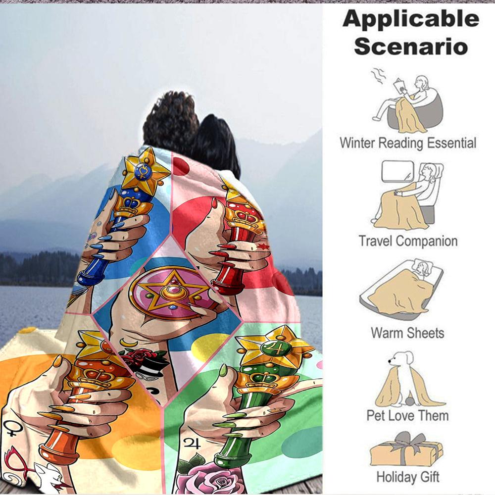 1pc Sailor Moon Wand Flannel Blanket [Cozy Throw Blanket] For Sofa, Bed, Travel, Camping, Livingroom, Office, Couch, Chair, And Bed