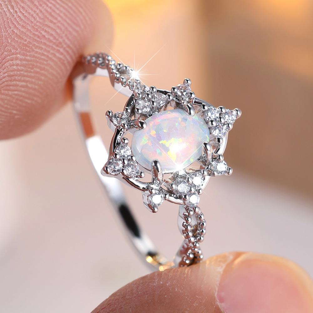 

Изысканные кольца с овальным опалом и белым цирконом для женщин, серебристого цвета, ажурное кольцо на палец, свадебное украшение, подарок 7