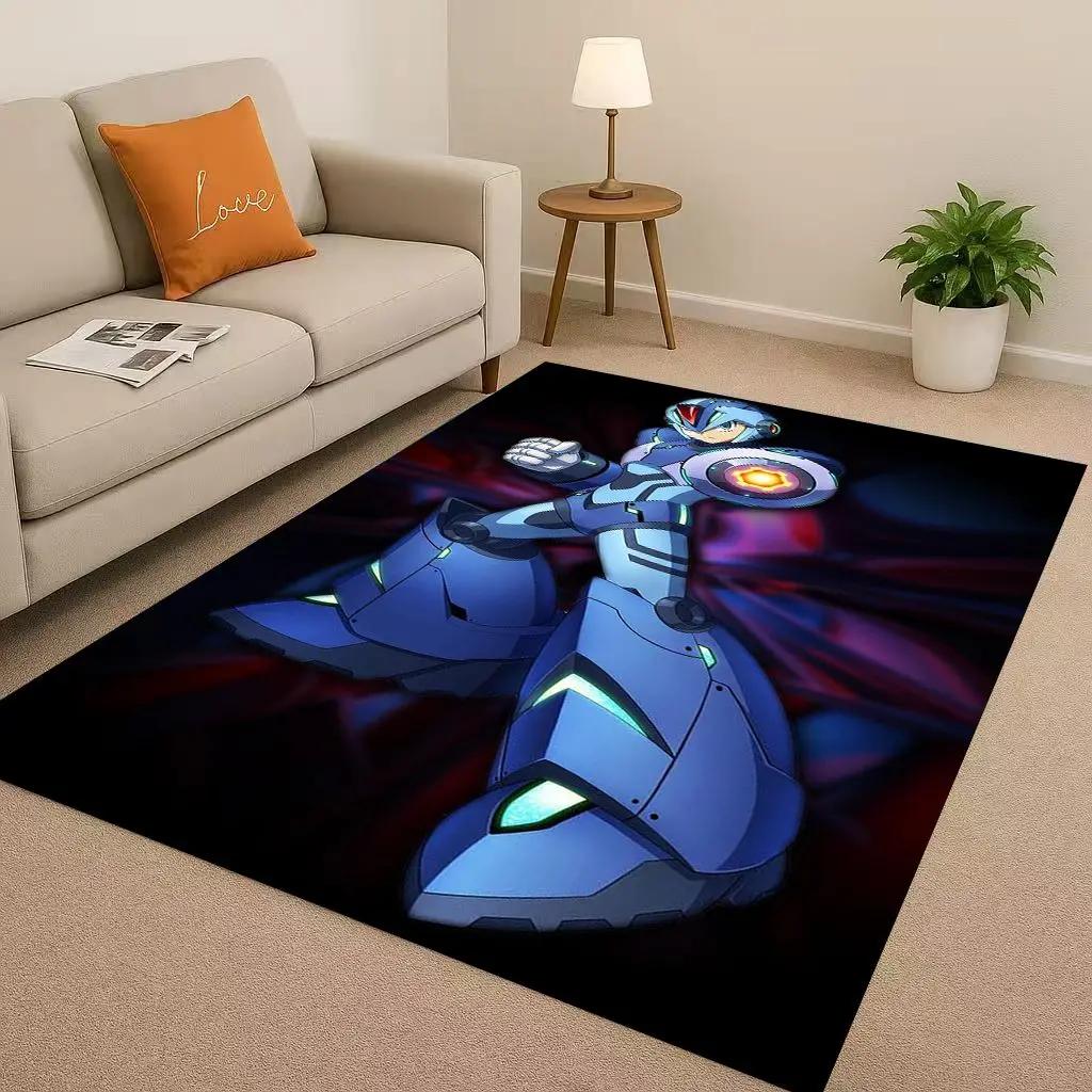 3D Retro Game Rockman Mega Man Living Room Non-Slip Area Rug Soft Carpet for Bedroom Playroom Sofa,Easy Clean Home Decor Doormat