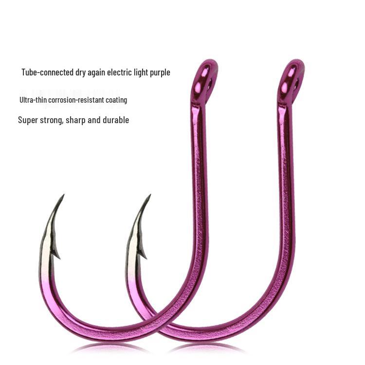 Electric Purple Coated Tube-shank Treble Hook with Barbs for Black Seabream Sea Fishing 1# Electric Purple Hook