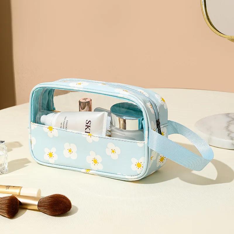 

Transparent Makeup Toiletry Bag Large Size Waterproof Swimming Bath Bags Simple PVC Tote Bag PU Splicing Cosmetic Bag