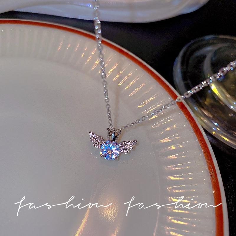 iF ME Simples anjo coroa pingente colar cristal asa prata corrente gargantilha para acessórios de jóias femininas