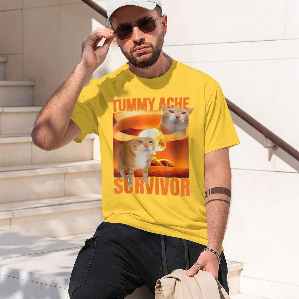 2026 New Animal Graphic Tee Tummy Ache Survivor Y2k Style Funny Sarcastic Print Novelty Short Sleeve Gift For Parents