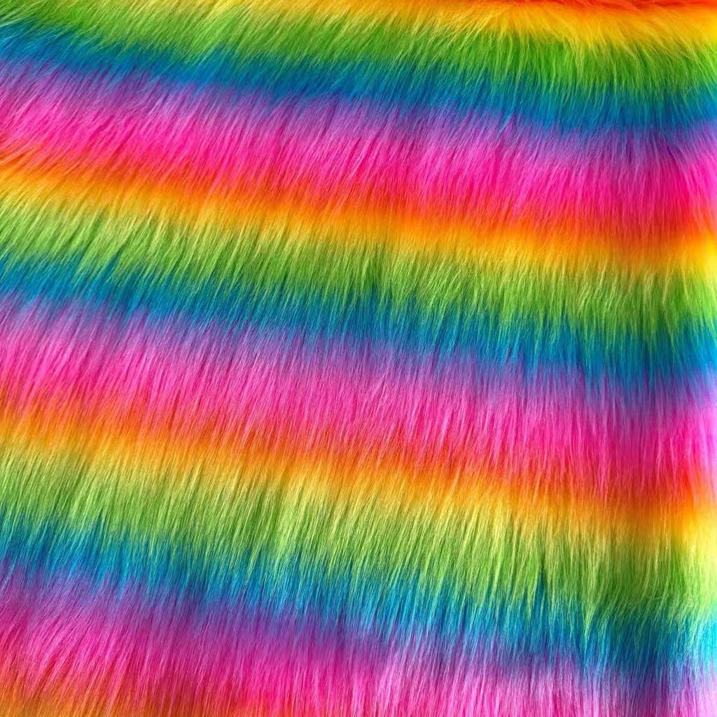 Gradient Five-Color Jacquard Faux Fur Tencel Fabric with Flocked Long Pile and Perforated Grid Design