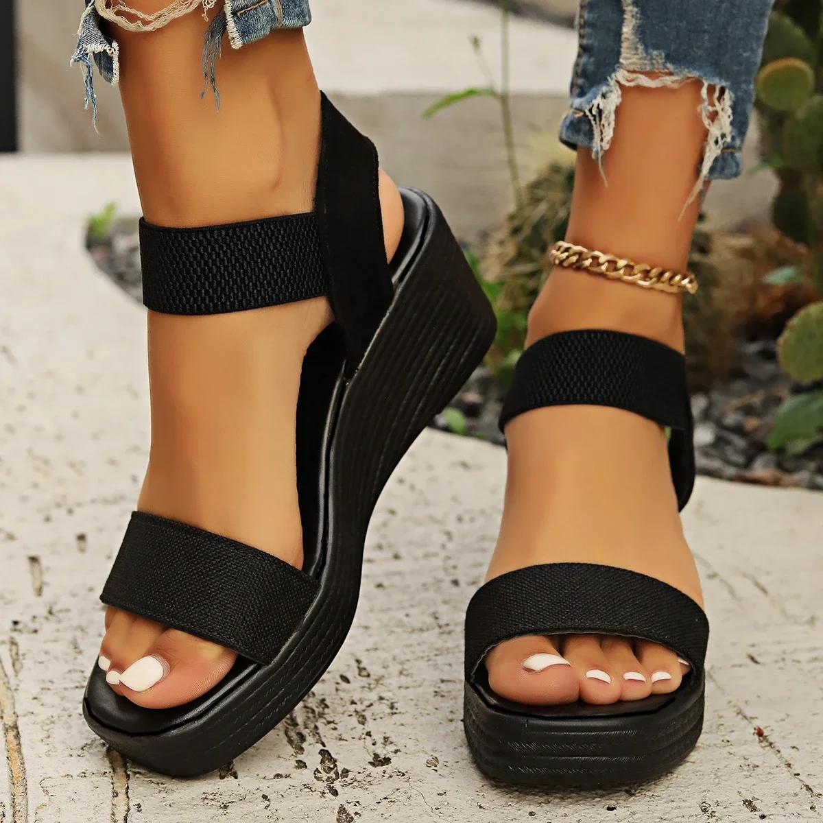 

Fashion Summer Wedges Women s Sandals Fashion One Word Strap Sandals for Women Casual Open Toe Shoes Ladies Platform High Heel Sandalias 43
