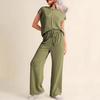 Women's Casual Lounge Set Short Sleeve Top & Wide Leg Pants with Drawstring Waist In 6 Colors