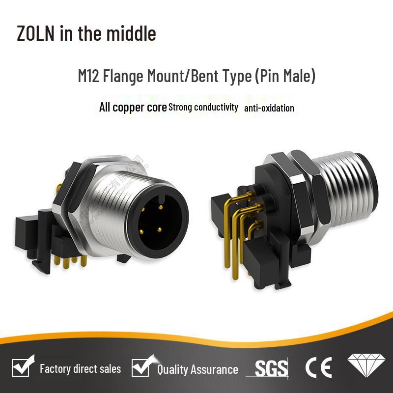 M12 Flange Aviation Plug: IP68 Waterproof Male & Female Connector for Industrial Automation Sensors