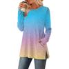 Women's Gradient Printed Round-neck Long-sleeved Top With Pockets And Side Slits