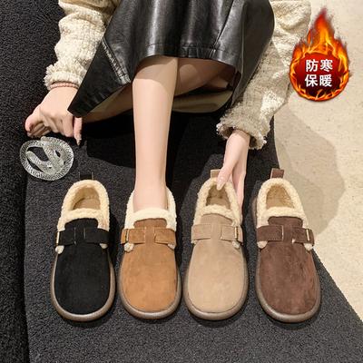 Retro Doudou Shoes Women's Winter 2025 New Velvet Casual Soft-soled Fluffy Shoes Versatile One-pedal Large-size Cotton Shoes