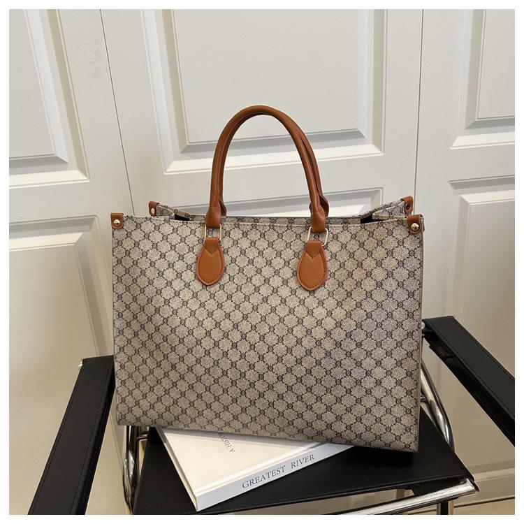 

2025 Стильная ретро-принт Большая вместимость Ручная сумка-тоут для женщин серый